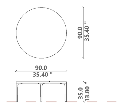 Soul Coffee Table by Talenti, size drawing: Ø 90 × H 35