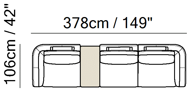 Habita Sectional by Natuzzi Italia: Leather or fabric modular sofa, outline drawing with sizes