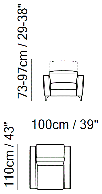 Volo Sectional by Natuzzi Italia: Chair, outline drawing with sizes
