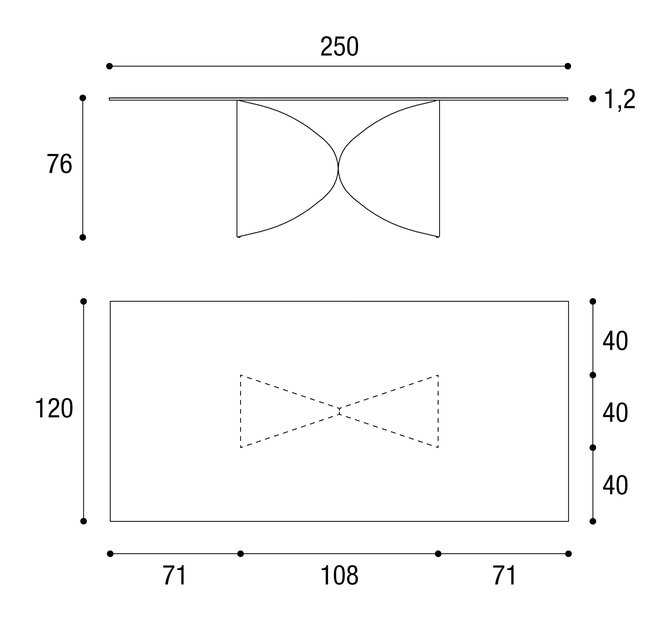 Meet Dining Table by Lago, size drawing: 2430E