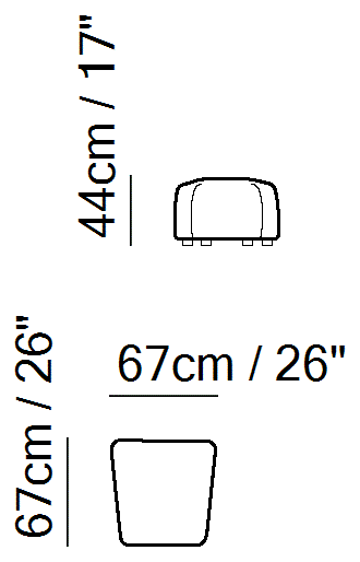 Buddie Sectional by Natuzzi Italia: Compact Ottoman, outline drawing with sizes