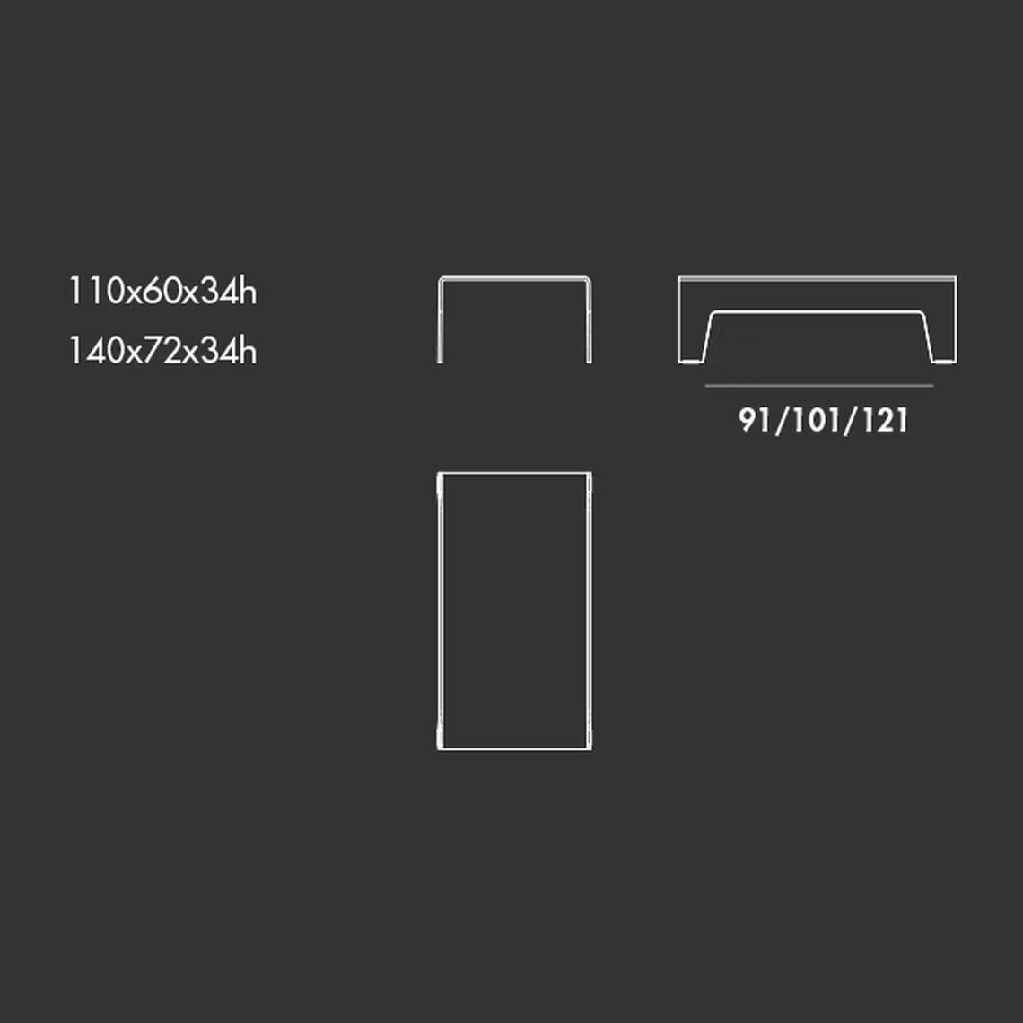 Frog Coffee Table by Sovet, size drawing: Rectangular