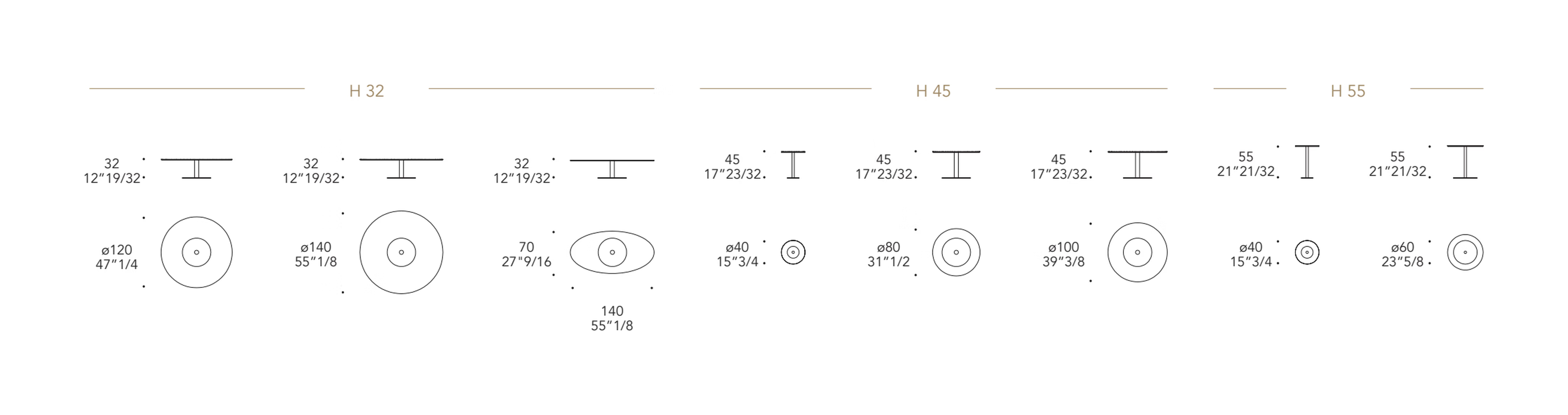 Rondò 40 Coffee Table by Reflex, size drawing