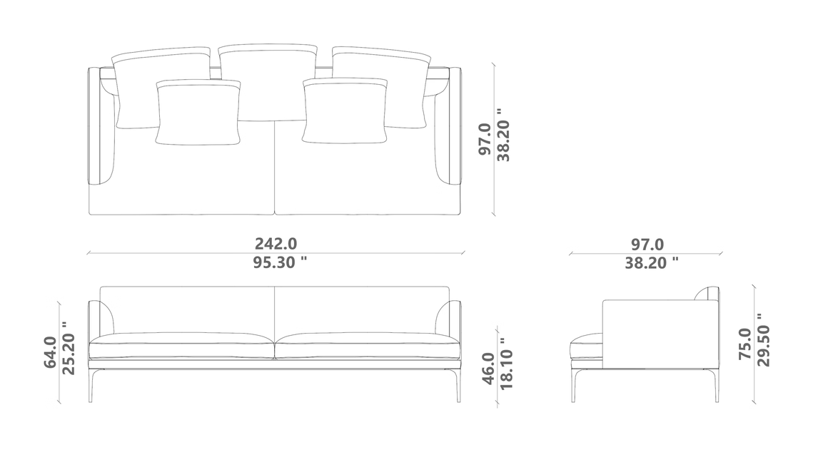 Soul Sofa 240 by Talenti, size drawing