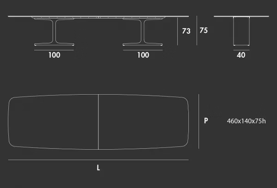 Palace Maxi Table by Sovet, size drawing