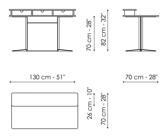 Nelson Vanity & Home Office Desk by Bonaldo, size drawing: Nelson home office