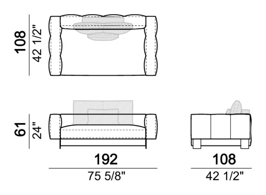 Milky Way Sofa by Arketipo, size drawing: Sofa