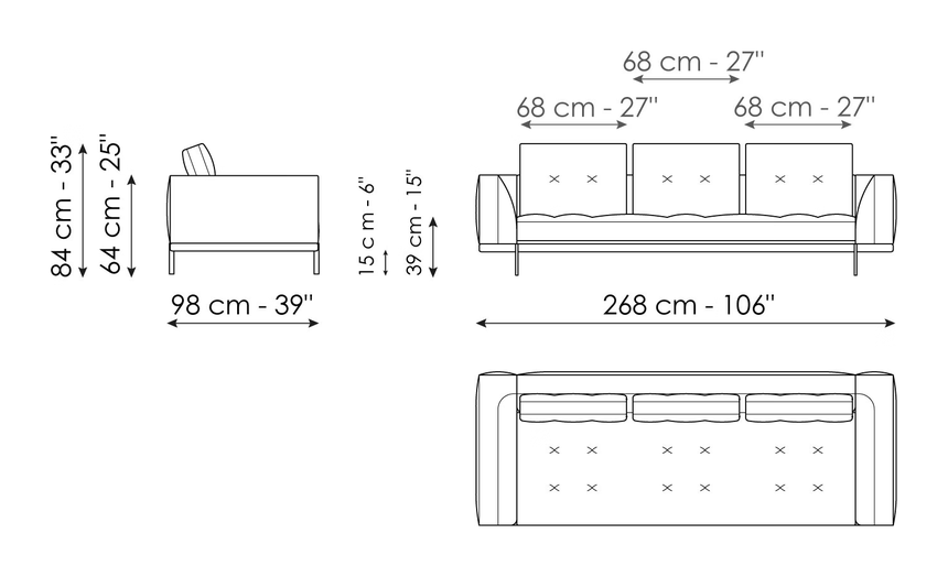 Maximilian Sofa by Bonaldo, size drawing: Sofa 268