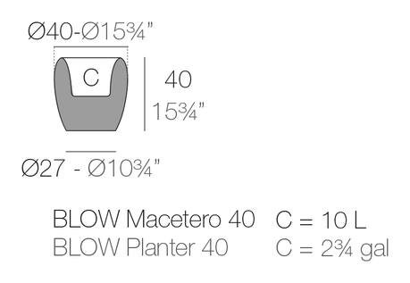 Blow Maceteros Planter by Vondom, size drawing