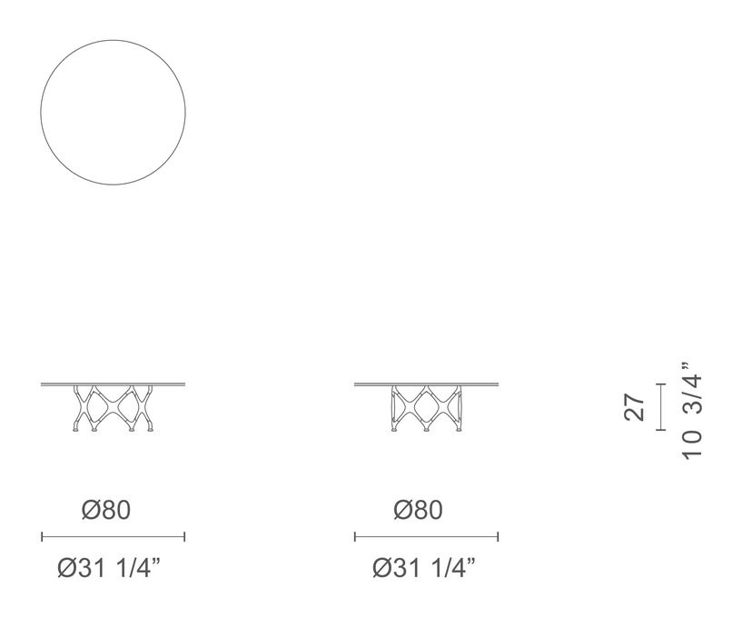 X Table System by Cappellini, size drawing: XTS1LV