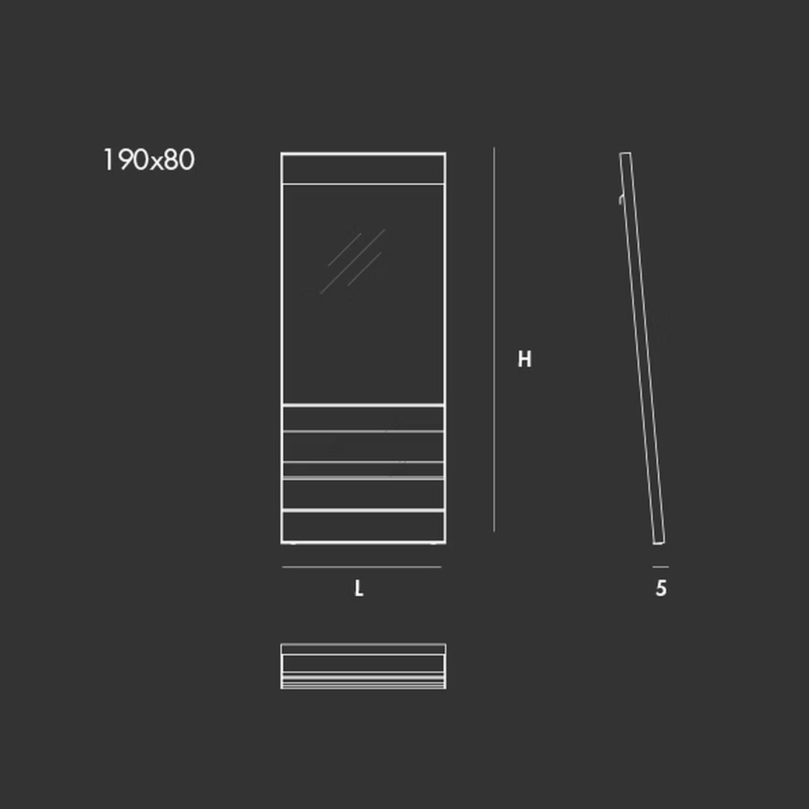 Visual Linear Mirror by Sovet, size drawing