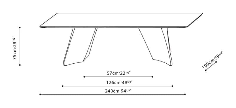 Spin Rec Dining Table by Camerich, size drawing: C05H1004(Top)+B51H1004(Base)