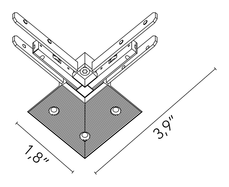 The Micro Running Magnet Recessed Track by Flos, size drawing: 90° Corner. Electrical/mechanical connection