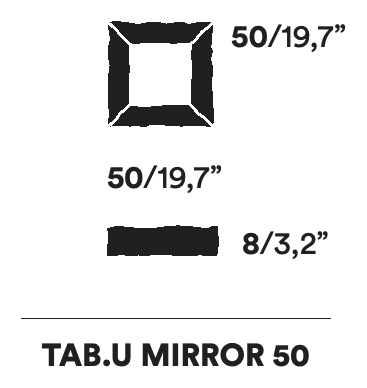 Tab.U Mirror by Opinion Ciatti, size drawing: TAB.U MIRROR 50
