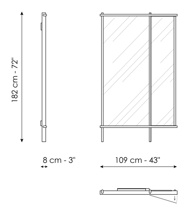 Isola Mirror by Bonaldo, size drawing