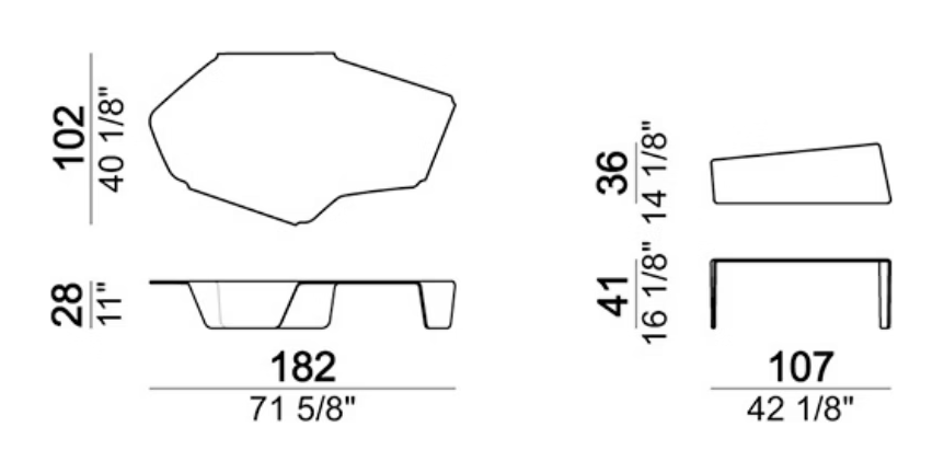 Chimera Coffee Table by Arketipo, size drawing: Set of 2 coffee tables