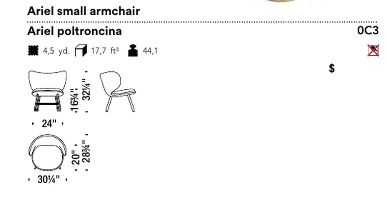 Ariel Armchair by Moroso, size drawing