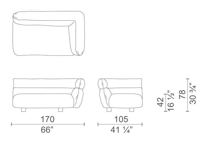 Lud'o Sofa by Cappellini, size drawing: LUS6R