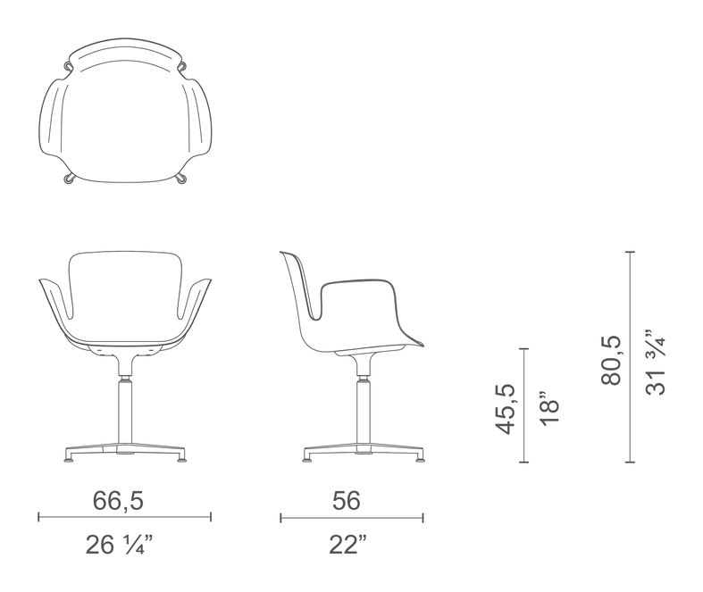 Juli Soft Plus Chair by Cappellini, size drawing: JSS4 / JSS4M