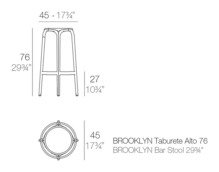 Brooklyn Bar Stool Ø45 × 76 by Vondom, size drawing