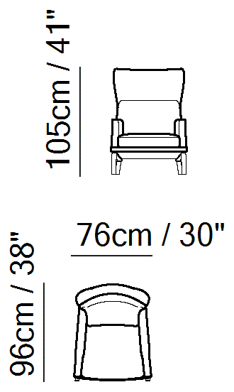 Clemmie Armchair by Natuzzi Italia: Chair with high backrest, outline drawing with sizes