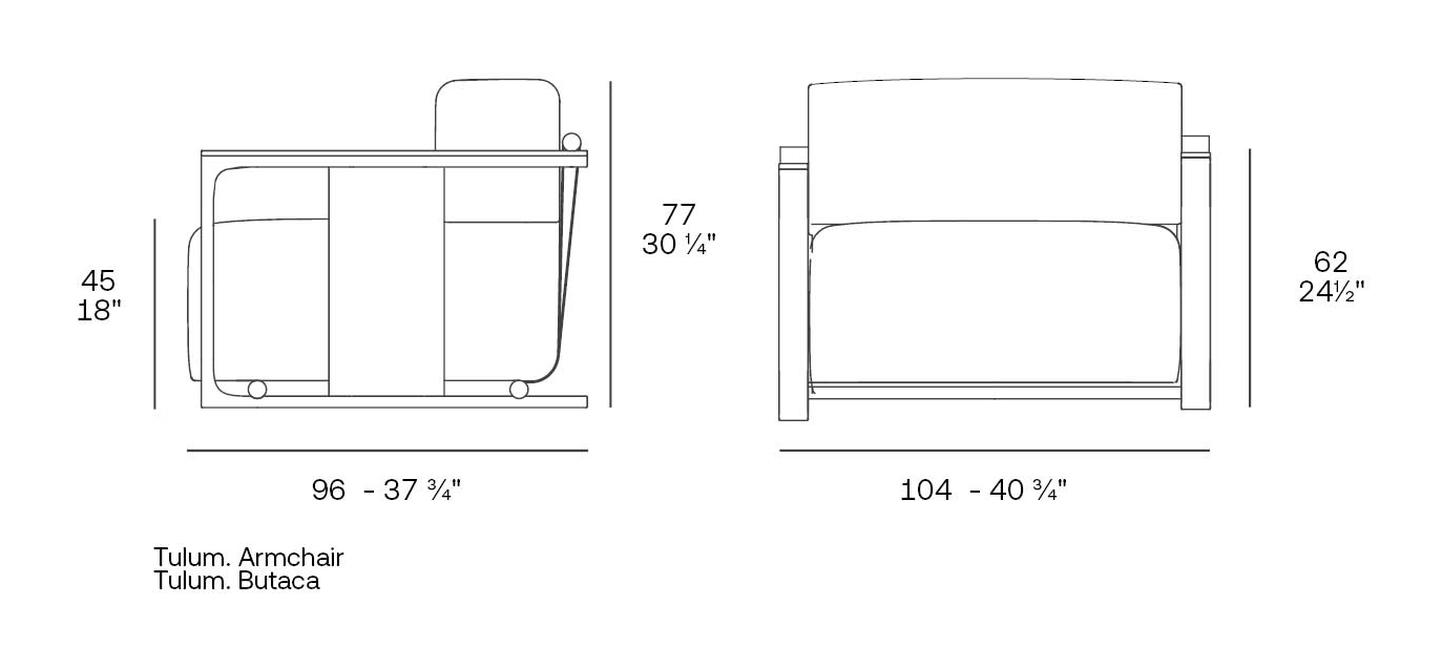 Tulum Lounge Chair by Vondom, size drawing