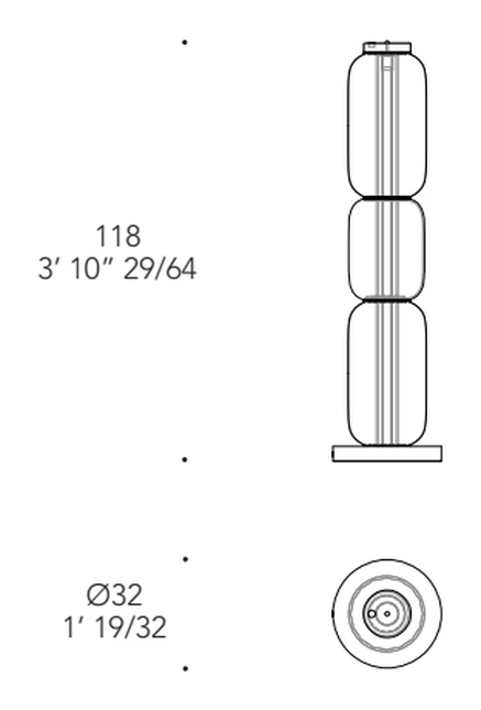 Lanterna Piantana Totem Floor Lamp by Reflex, size drawing