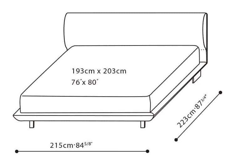 Elan Bed by Camerich, size drawing: C03D0505 King