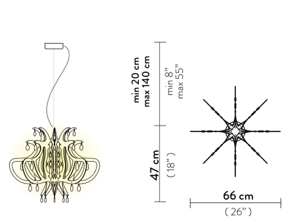Lillibet Pendant Lamp by Slamp, size drawing
