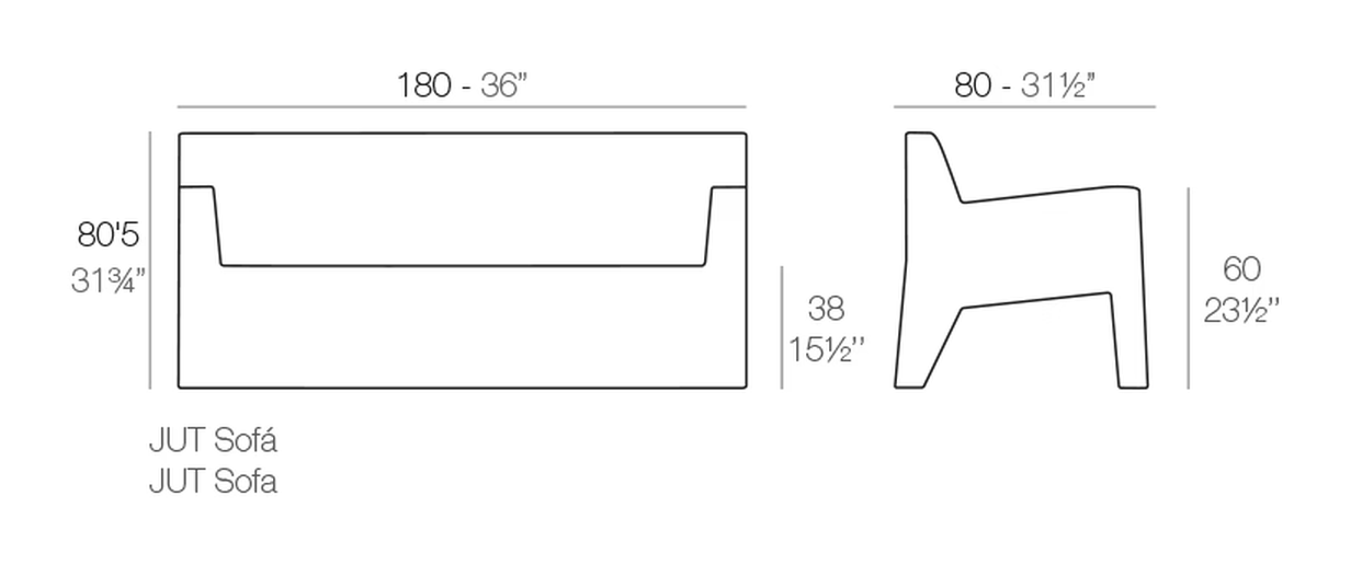 Jut Sofa by Vondom, size drawing