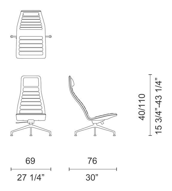 Lotus (Attesa) Armchair by Cappellini, size drawing: LS_1