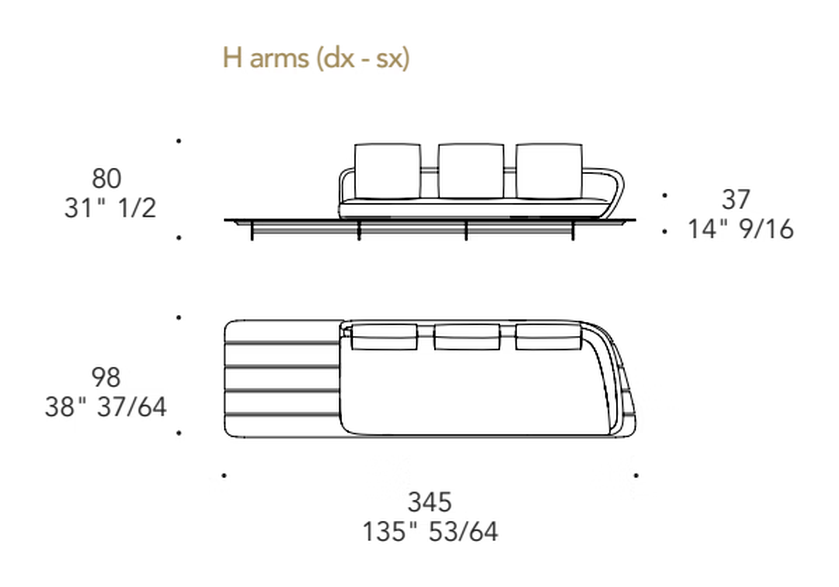 Segno Outdoor Sofa by Reflex, size drawing 8