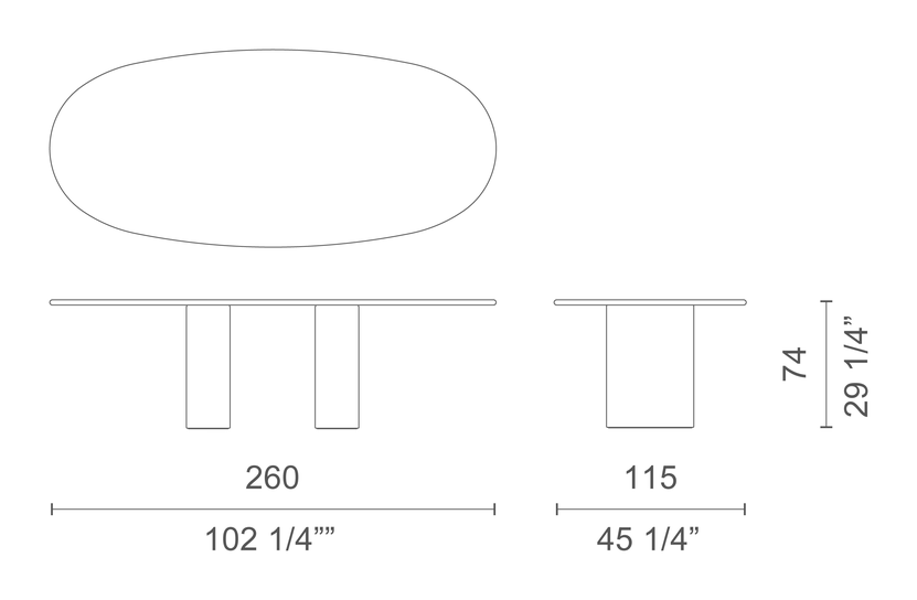 Dolmen Table by Cappellini, size drawing: DOL3
