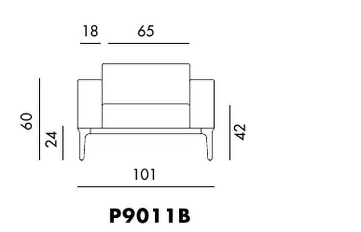 Slim Sofa by Sovet, size drawing: P9011B