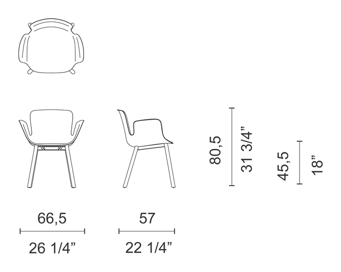 Juli Plastic Chair by Cappellini, size drawing: JUP3