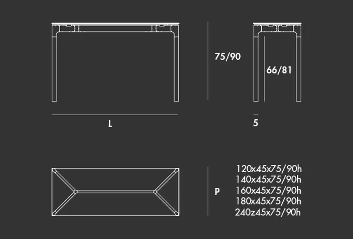 Bone Console Table by Sovet, size drawing