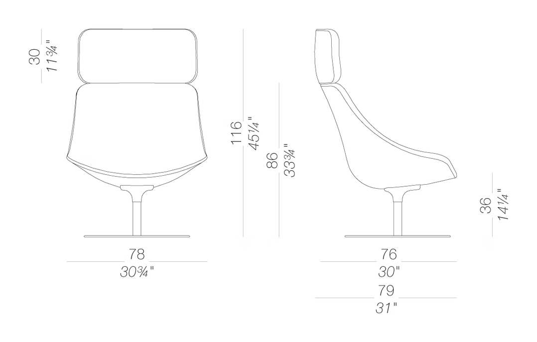 Auki S117P Lounge Chair by LaPalma, size drawing