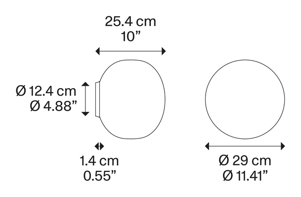Volum Wall Lamp by Lodes, size drawing: Volum 29 Wall
