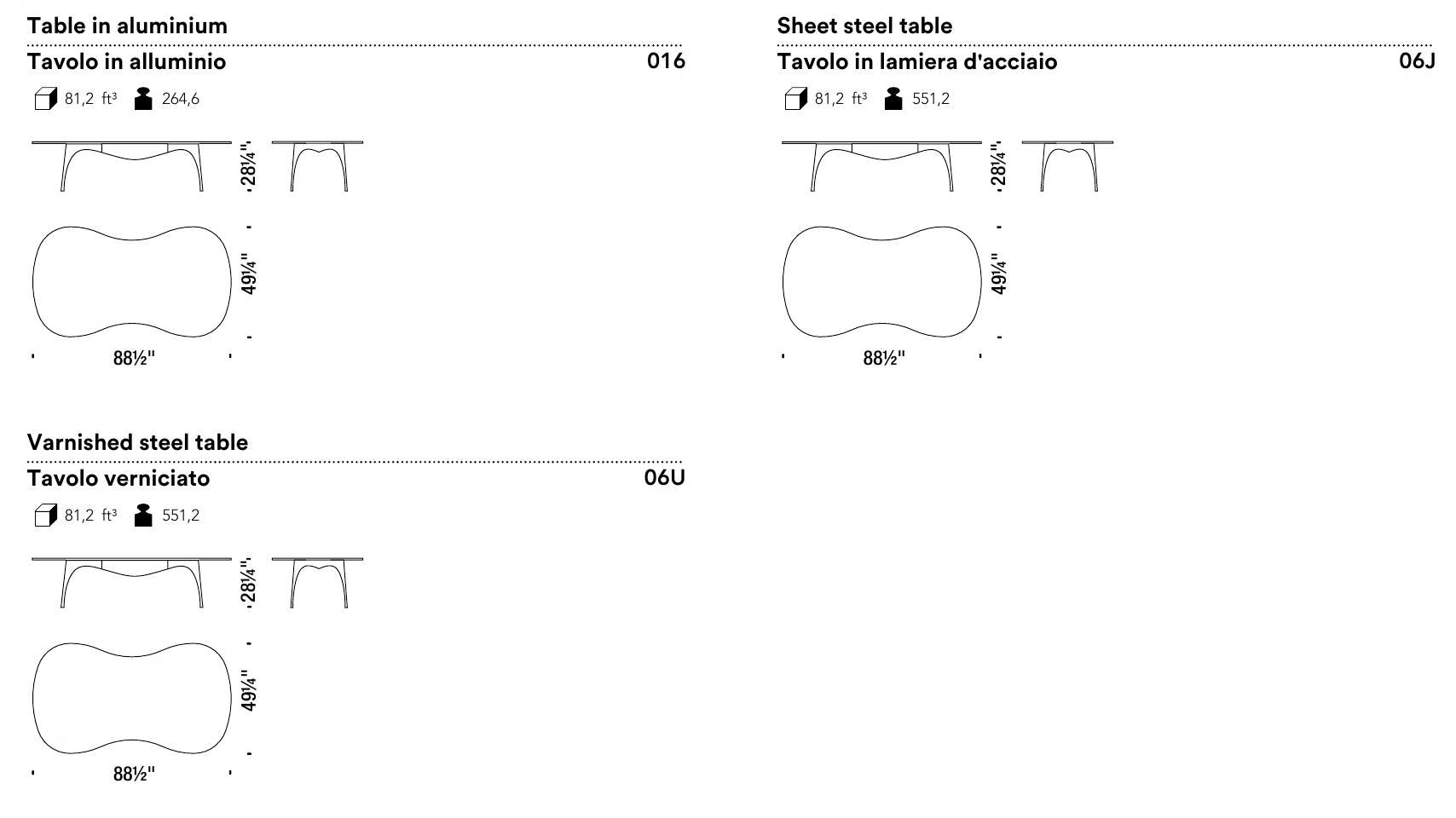 No Waste Dining Table by Moroso, size drawing