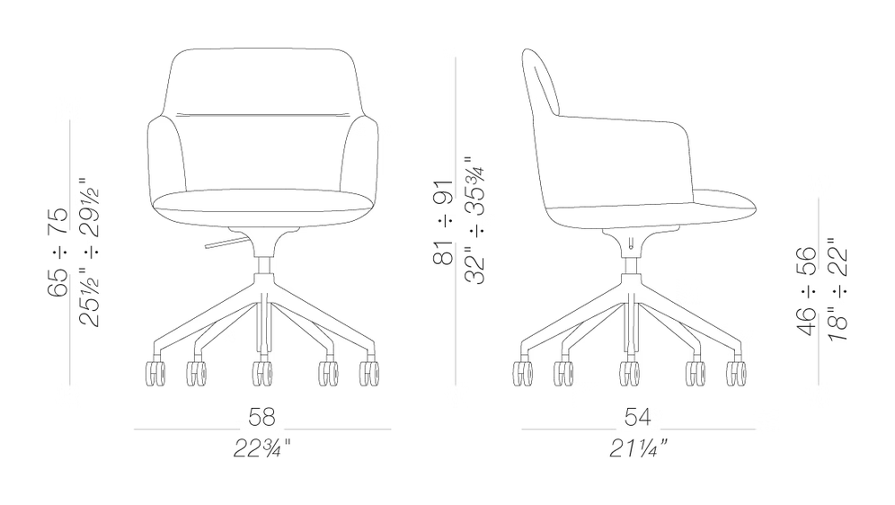 Foil S594 Armchair by LaPalma, size drawing