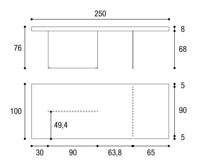 Air Table by Lago, size drawing: 2170G · 2170L · 2170W · 2170X