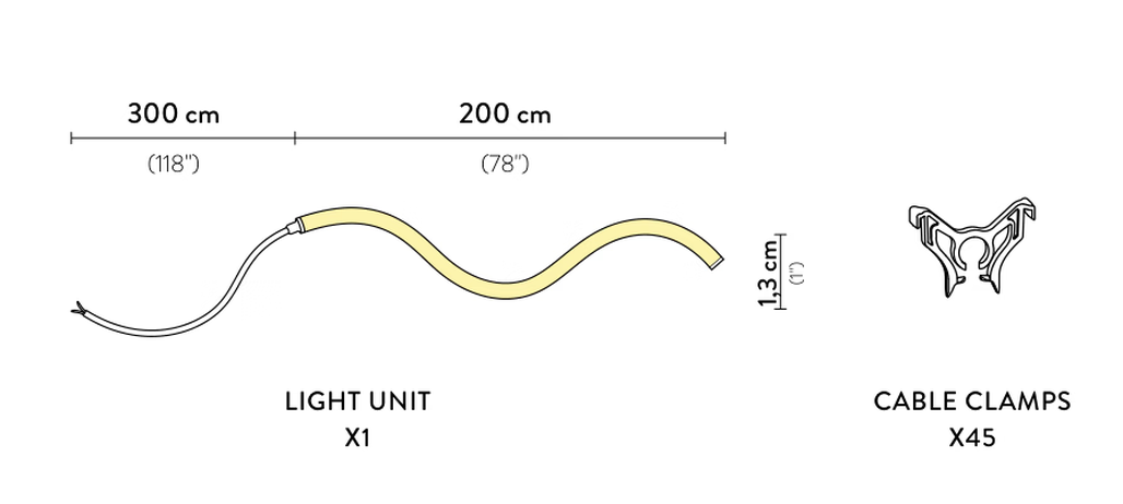 Nuvem Outdoor Lighting System by Slamp, size drawing: Light Unit for both Wall and Ceiling Installation
