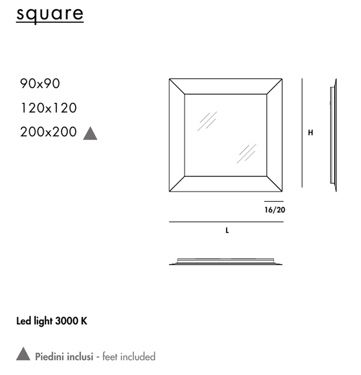 Denver Square Mirror by Sovet, size drawing