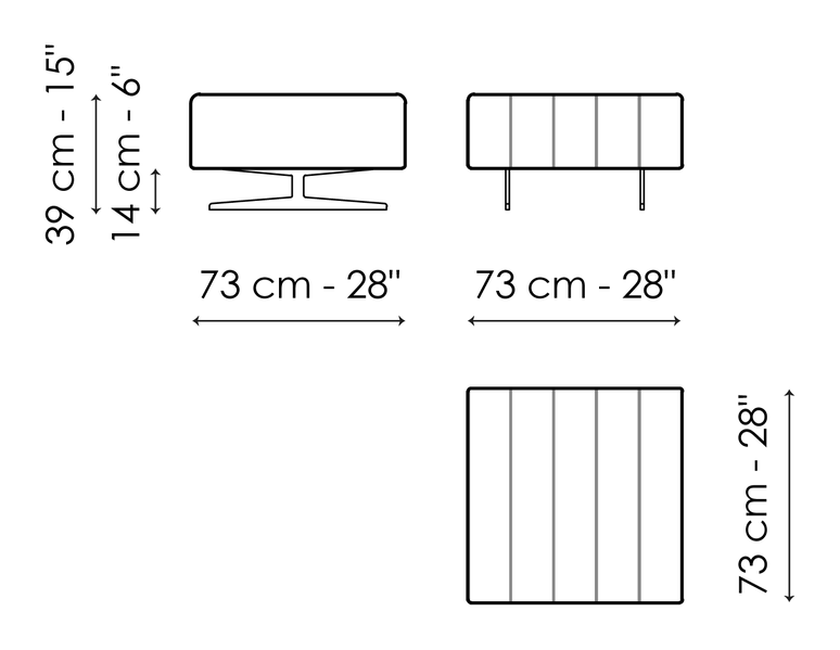 Mark Ottoman & Bench by Bonaldo, size drawing: Pouf 73x73