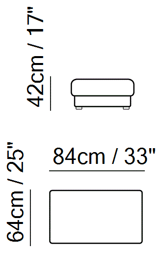 Bracque Pouf by Natuzzi Italia: Large pouf, outline drawing with sizes