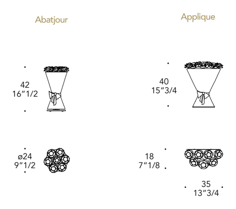Bouquet Applique Wall Lamp by Reflex, size drawing