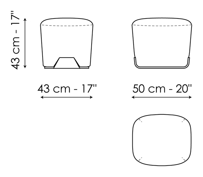 Olos Ottoman by Bonaldo, size drawing