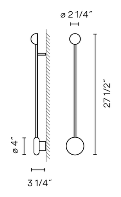 Pin Wall Lamp by Vibia, size drawing: Model 1692