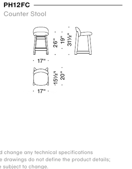 Pheaby Stool by Moroso, size drawing: Counter Stool