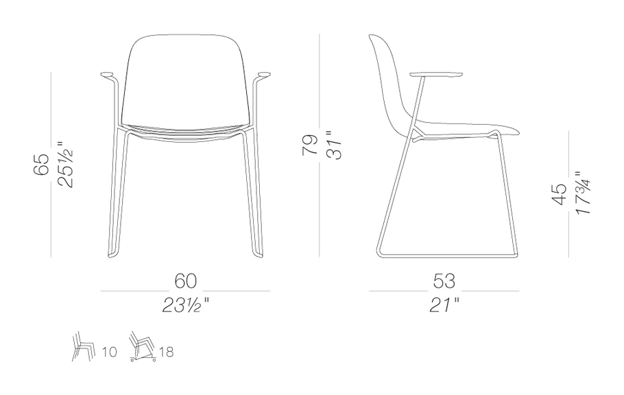 Seela S314 Chair by LaPalma, size drawing